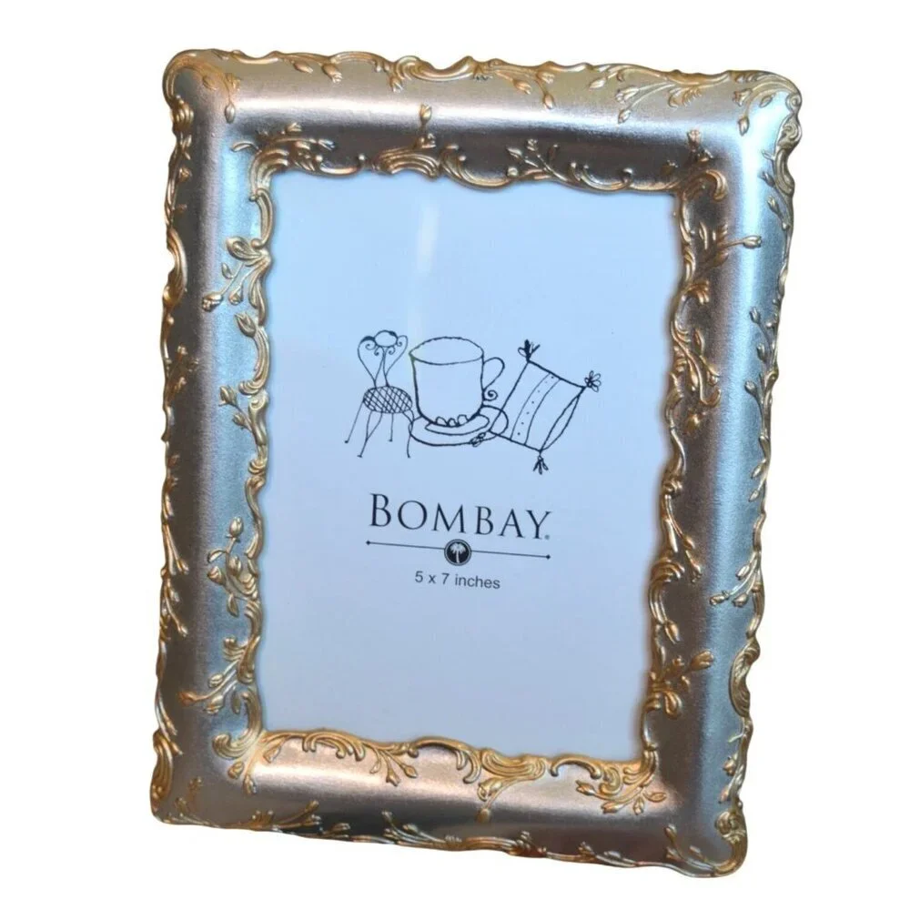 Vintage 2004 Bombay Pewter Gold Ornate Frame in Box 5x7 photo Grandmacore Gift